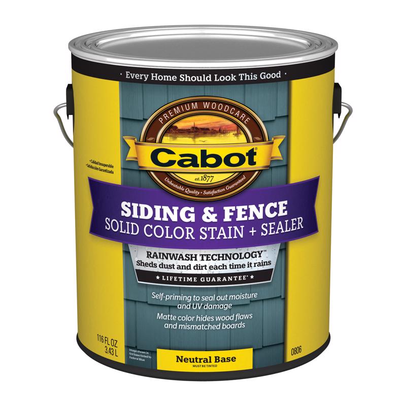 Cabot Siding & Fence Solid Tintable Neutral Base Water-Based Acrylic Stain and Sealer 1 gal (Pack of 4)