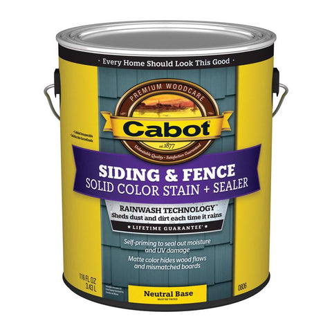 Cabot Siding & Fence Solid Tintable Neutral Base Water-Based Acrylic Stain and Sealer 1 gal (Pack of 4)