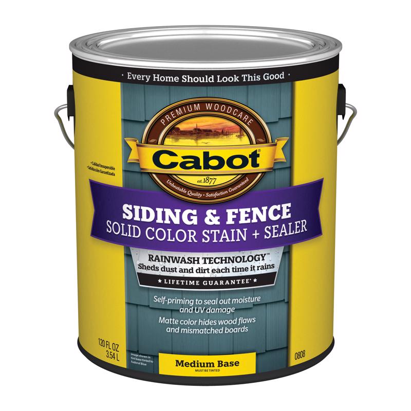 Cabot Siding & Fence Solid Tintable Medium Base Water-Based Acrylic Stain and Sealer 1 gal (Pack of 4)