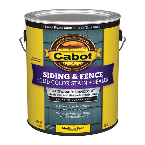 Cabot Siding & Fence Solid Tintable Medium Base Water-Based Acrylic Stain and Sealer 1 gal (Pack of 4)