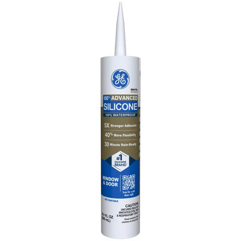 GE Advanced White Silicone 2 Window and Door Caulk Sealant 10.1 oz (Pack of 12)