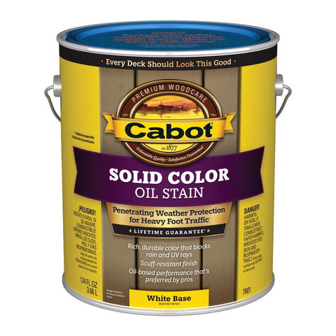 Cabot Solid Color Oil Low VOC Solid Tintable White Base Oil-Based Alkyd Deck Stain 1 gal (Pack of 4)