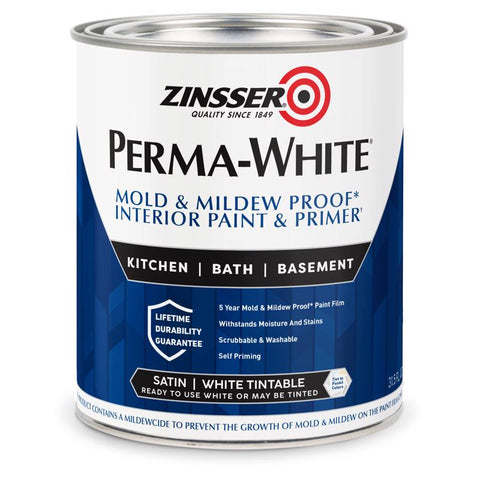 Zinsser Perma-White Satin White Water-Based Mold and Mildew-Proof Paint Interior 1 qt