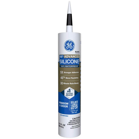 GE Advanced Black Silicone 2 Window and Door Caulk Sealant 10.1 oz (Pack of 12)