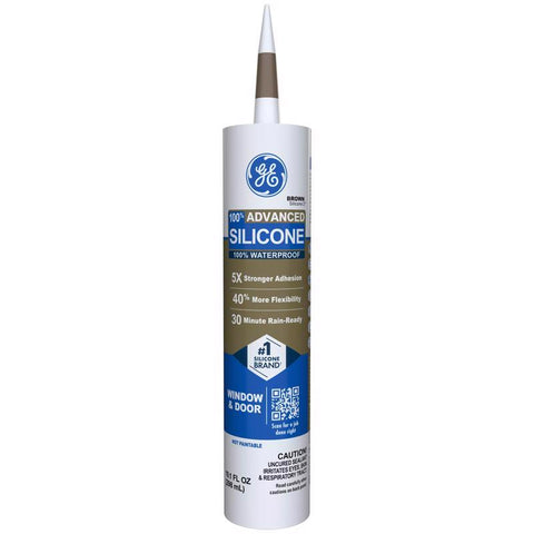 GE Advanced Brown Silicone 2 Window and Door Caulk Sealant 10.1 oz (Pack of 12)