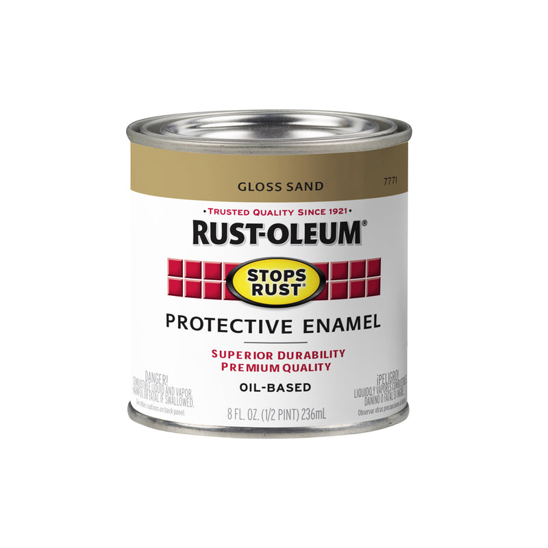 Pintura protectora Rust-Oleum Stops Rust para interiores y exteriores, acabado brillante, color arena, a base de aceite, 0,5 pt
