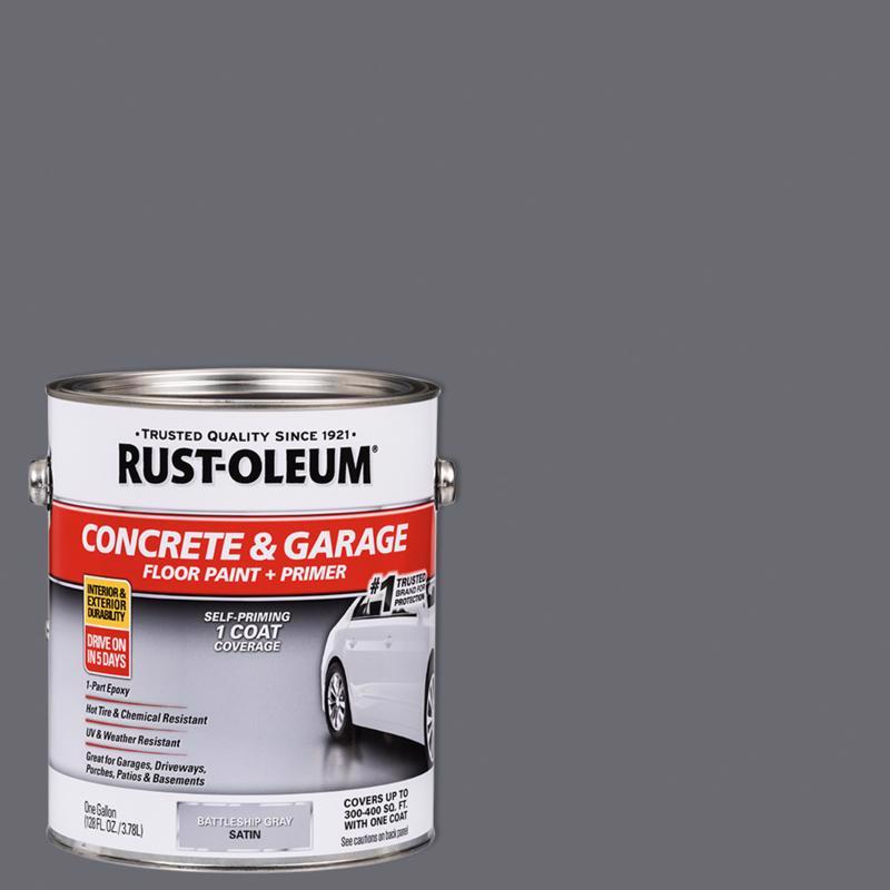 Rust-Oleum Satin Battleship Gray Water-Based Acrylic Concrete and Garage Floor Paint 1 gal (Pack of 2)