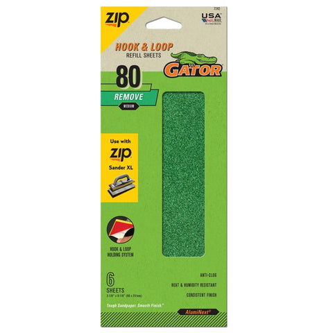 Gator Zip XL 9-1/2 in. L X 3-1/2 in. W 80 Grit Aluminum Oxide Sanding Sheet 6 pk (Pack of 5)