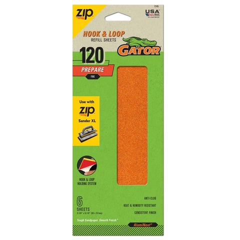 Gator Zip XL 9-1/2 in. L X 3-1/2 in. W 120 Grit Aluminum Oxide Sanding Sheet 6 pk (Pack of 5)