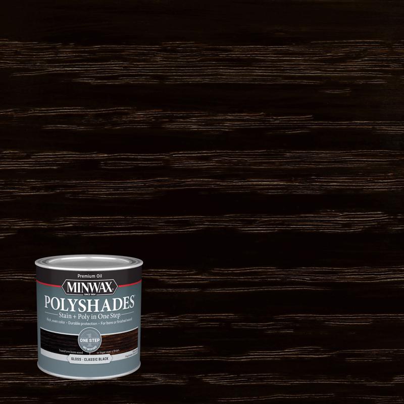 Minwax PolyShades Semi-Transparent Gloss Classic Black Stain/Polyurethane Finish 1/2 pt (Pack of 4)