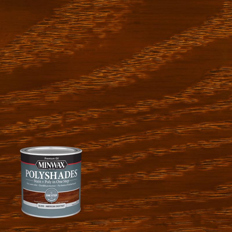 Minwax PolyShades Semi-Transparent Gloss American Chestnut Stain/Polyurethane Finish 1/2 pt (Pack of 4)