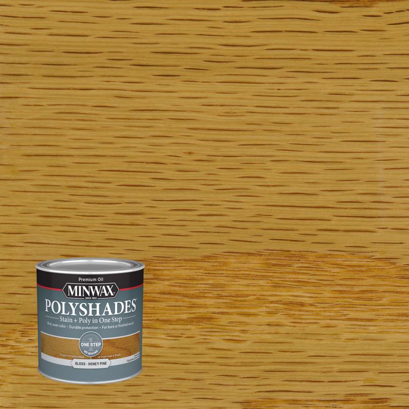 Minwax PolyShades Semi-Transparent Gloss Honey Pine Oil-Based Stain/Polyurethane Finish 1/2 pt (Pack of 4)