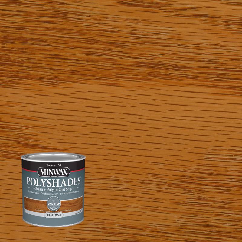 Minwax PolyShades Semi-Transparent Gloss Pecan Oil-Based Stain/Polyurethane Finish 1/2 pt (Pack of 4)