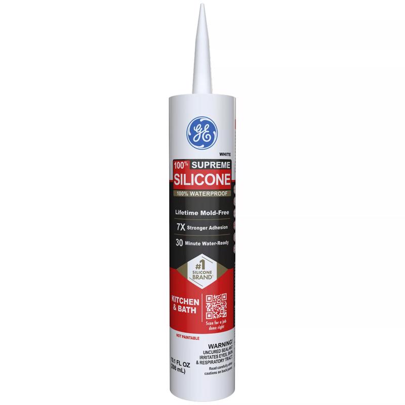 GE Supreme White Supreme Silicone Kitchen and Bath Caulk Sealant 10.1 oz (Pack of 12)