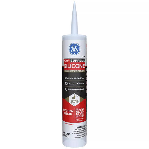 GE Supreme Clear Supreme Silicone Kitchen and Bath Caulk Sealant 10.1 oz (Pack of 12)