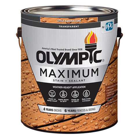 Olympic Maximum Low Luster Cedar Natural Tone Transparent Oil-Based Stain and Sealer 1 gal (Pack of 4)