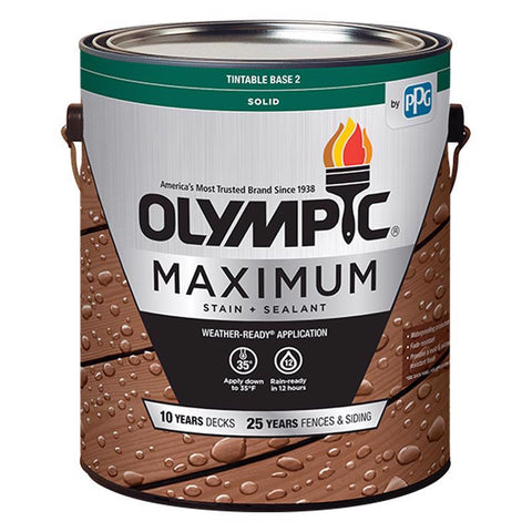 Olympic Maximum Solid Tintable Semi-Gloss White Base 2 Acrylic Latex Stain and Sealant 1 gal (Pack of 4)