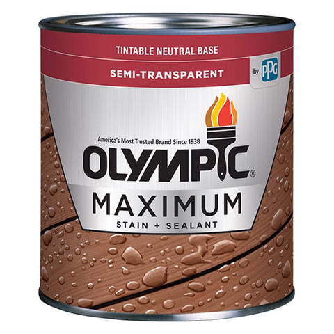 Olympic Maximum Semi-Transparent Satin Neutral Tint Base Oil Modified Urethane Stain and Sealer 1 ga (Pack of 4)