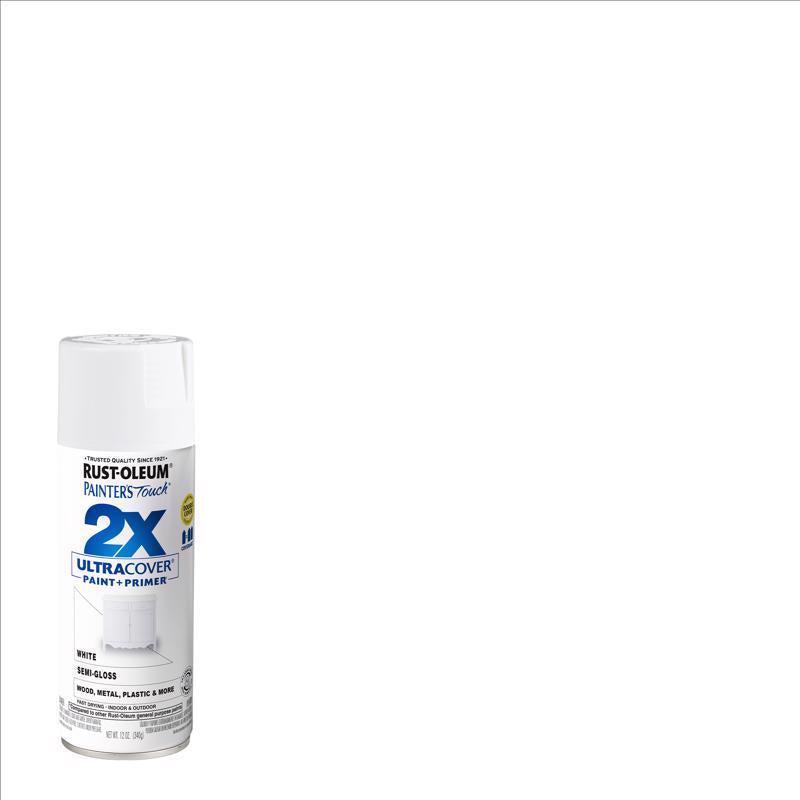 Rust-Oleum Painter's Touch 2X Ultra Cover Semi-Gloss White Spray Paint 12 oz (Pack of 6)