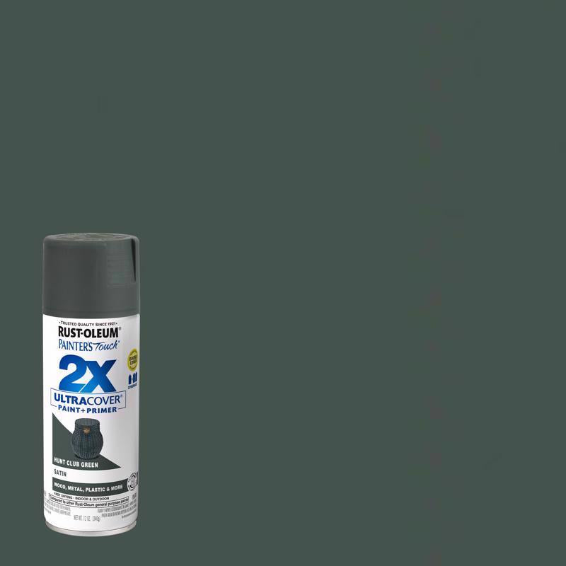 Rust-Oleum Painter's Touch 2X Ultra Cover Satin Hunt Club Green Paint+Primer Spray Paint 12 oz (Pack of 6)