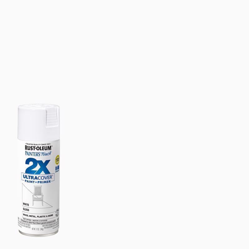 Rust-Oleum Painter's Touch 2X Ultra Cover Gloss White Paint+Primer Spray Paint 12 oz (Pack of 6)