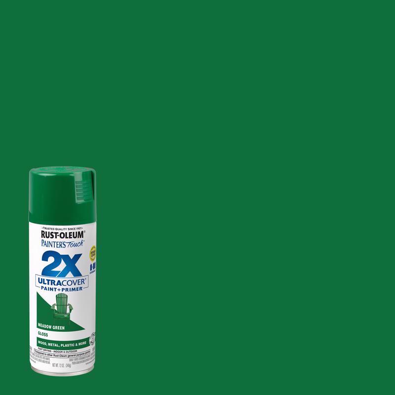 Rust-Oleum Painter's Touch 2X Ultra Cover Gloss Meadow Green Paint+Primer Spray Paint 12 oz (Pack of 6)