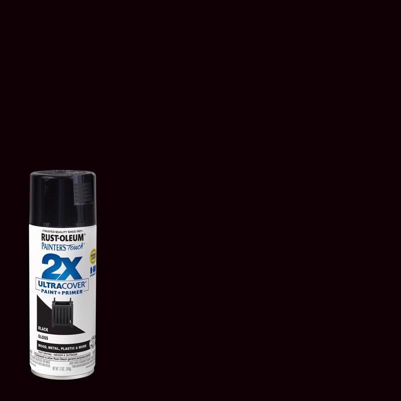 Rust-Oleum Painter's Touch 2X Ultra Cover Gloss Black Paint+Primer Spray Paint 12 oz (Pack of 6)