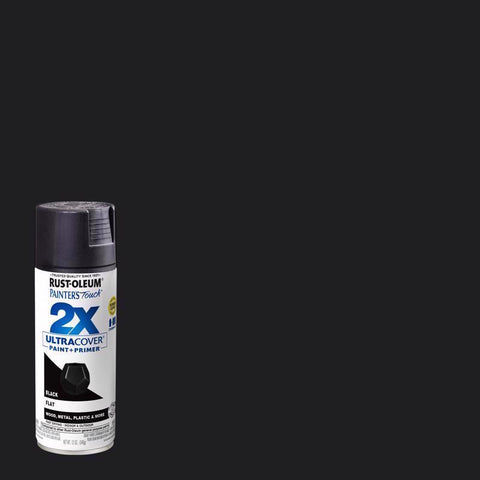 Rust-Oleum Painter's Touch 2X Ultra Cover Flat Black Paint+Primer Spray Paint 12 oz (Pack of 6)