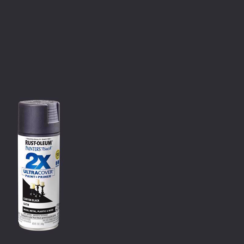 Rust-Oleum Painter's Touch 2X Ultra Cover Satin Canyon Black Paint+Primer Spray Paint 12 oz (Pack of 6)
