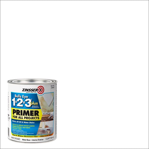 Zinsser Bulls Eye 123 Plus White Water-Based Acrylic Primer 1 qt (Pack of 6)