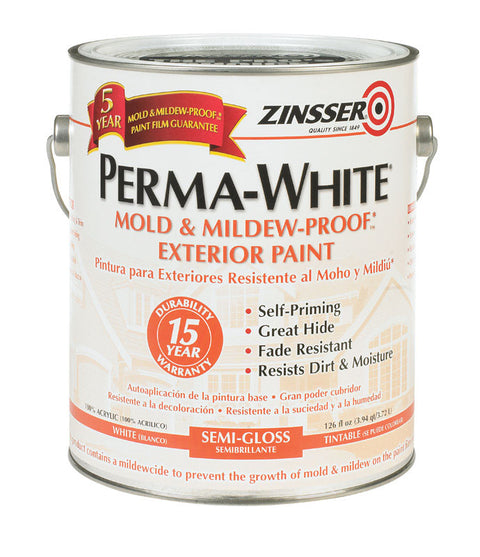 Zinsser Perma-White Semi-Gloss White Water-Based Mold and Mildew-Proof Paint Exterior 1 gal (Pack of 4)