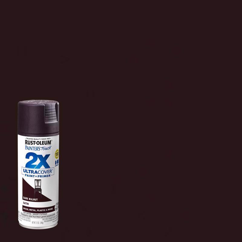 Rust-Oleum Painter's Touch 2X Ultra Cover Satin Dark Walnut Paint+Primer Spray Paint 12 oz (Pack of 6)