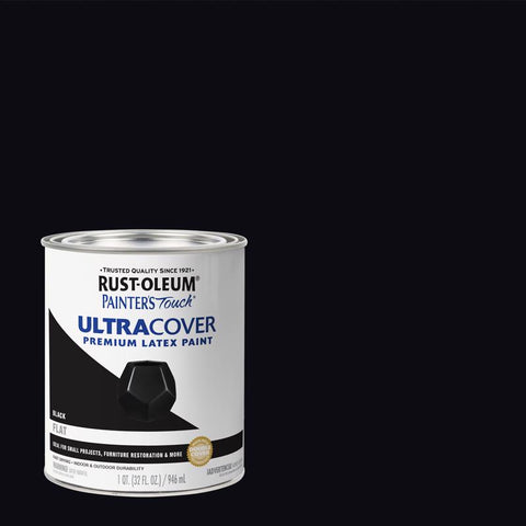 Rust-Oleum Painters Touch Ultra Cover Flat Black Water-Based Paint Exterior and Interior 1 qt (Pack of 2)