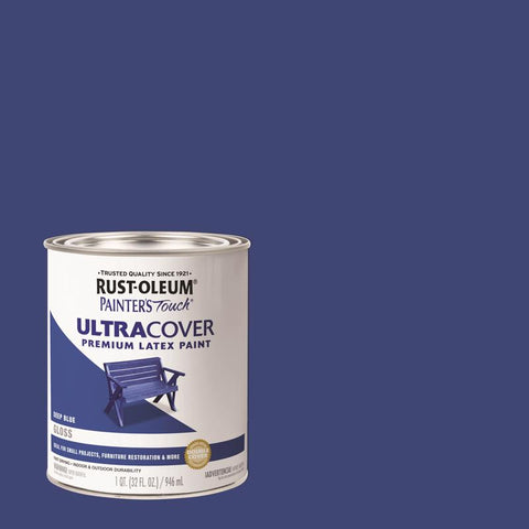 Rust-Oleum Painters Touch Gloss Deep Blue Water-Based Ultra Cover Paint Exterior and Interior 1 qt (Pack of 2)