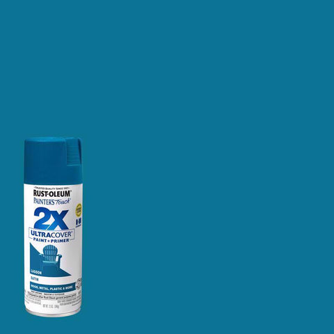 Rust-Oleum Painter's Touch 2X Ultra Cover Satin Lagoon Paint+Primer Spray Paint 12 oz (Pack of 6)