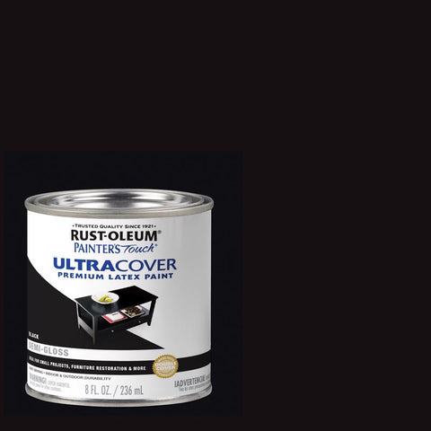 Rust-Oleum Painters Touch Semi-Gloss Black Water-Based Ultra Cover Paint Exterior and Interior 0.5 p (Pack of 6)