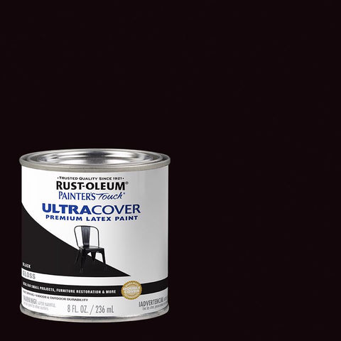 Rust-Oleum Painters Touch Gloss Black Water-Based Ultra Cover Paint Exterior and Interior 0.5 pt (Pack of 6)