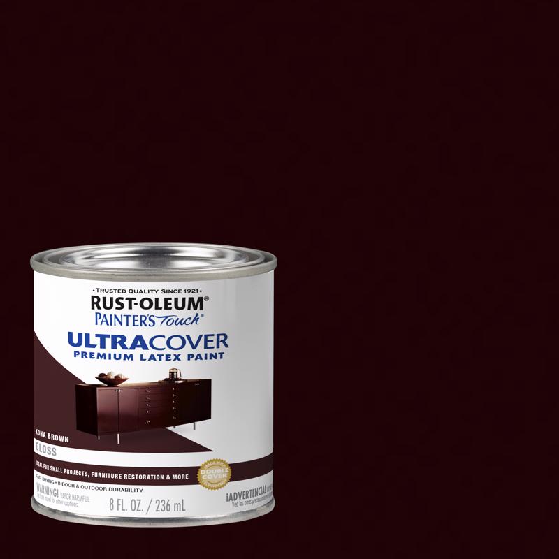 Rust-Oleum Painters Touch Ultra Cover Gloss Kona Brown Water-Based Paint Exterior and Interior 8 oz (Pack of 6)
