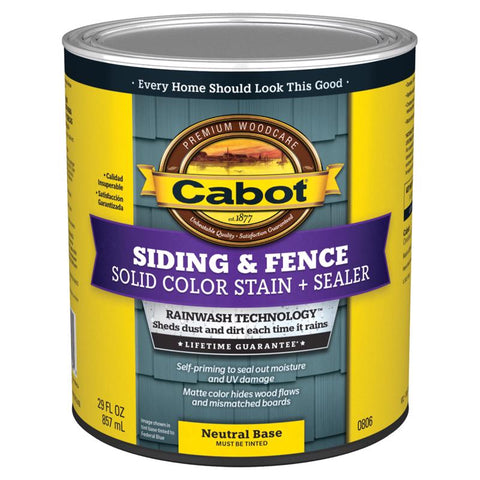 Cabot Siding & Fence Solid Tintable Neutral Base Water-Based Acrylic Stain and Sealer 1 qt (Pack of 4)