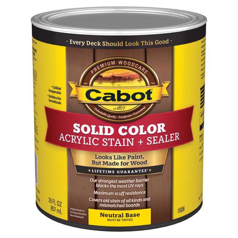 Cabot Solid Color Acrylic Stain & Sealer Solid Tintable Neutral Base Water-Based Acrylic Deck Stain (Pack of 4)