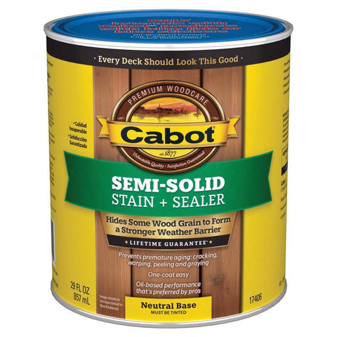 Cabot Semi-Solid Low VOC Semi-Solid Tintable Neutral Base Oil-Based Alkyd Deck and Siding Stain 1 qt (Pack of 4)