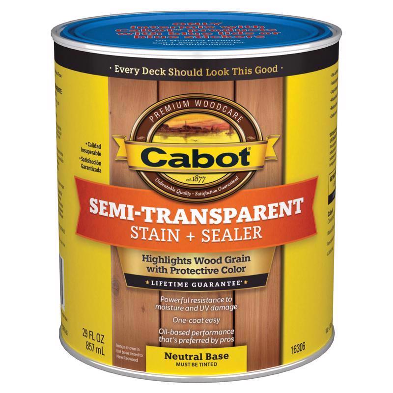 Cabot Semi-Transparent Low VOC Semi-Transparent Tintable Neutral Base Oil-Based Alkyd Stain and Seal (Pack of 4)
