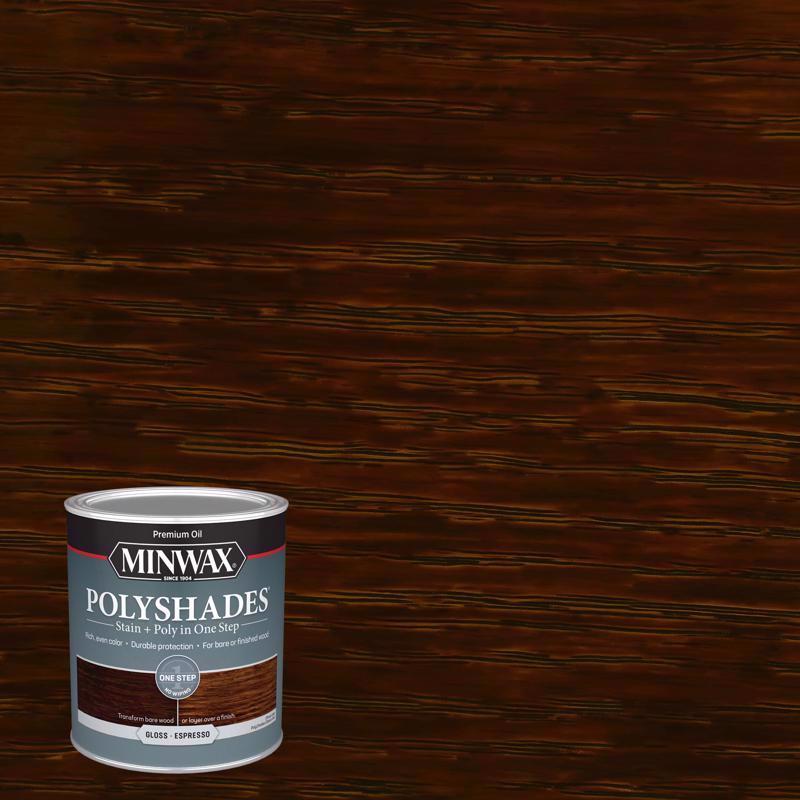 Minwax PolyShades Semi-Transparent Gloss Espresso Oil-Based Stain/Polyurethane Finish 1 qt (Pack of 4)
