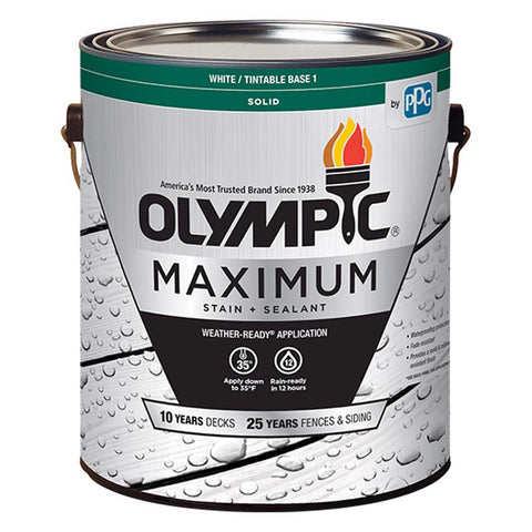 Olympic Maximum Solid Tintable White Base 1 Acrylic Latex Stain and Sealant 1 gal (Pack of 4)