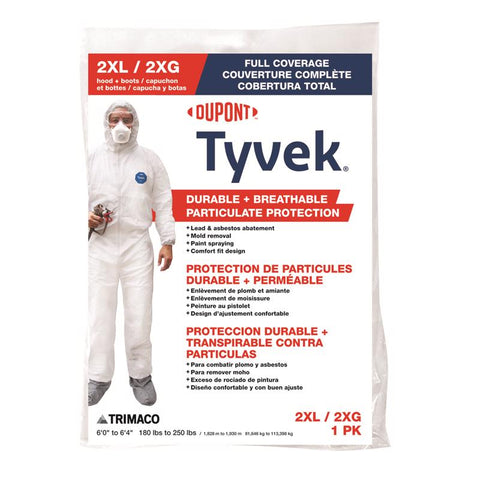 Dupont Tyvek Coverall with Hood and Boots White XXL 1 pk