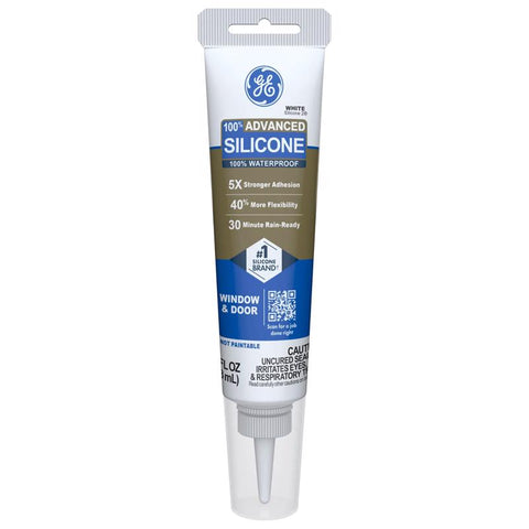 GE Advanced White Silicone 2 Window and Door Caulk Sealant 2.8 oz