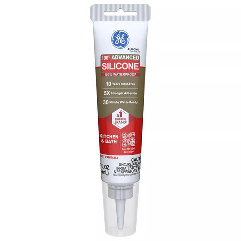 GE Advanced Almond Silicone 2 Kitchen and Bath Caulk Sealant 2.8 oz (Pack of 12)