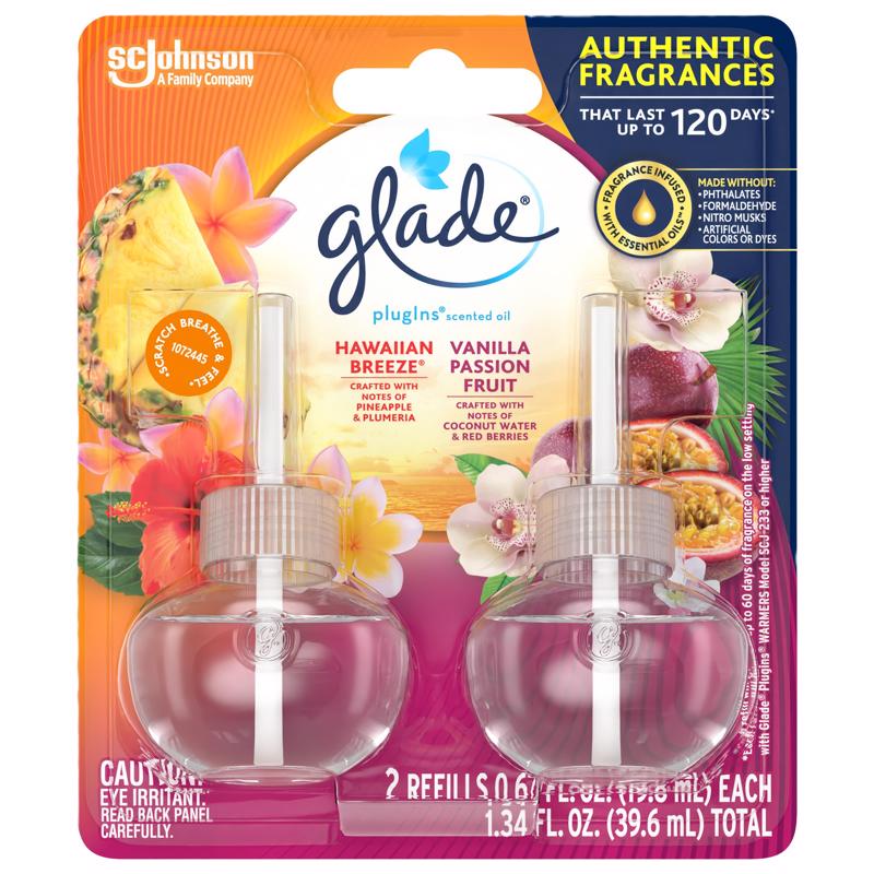 Glade Plug-Ins Vanilla Passion Fruit/Hawaiian Breeze Scent Air Freshener Refill 1.34 oz Liquid (Pack of 6)