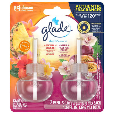 Glade Plug-Ins Vanilla Passion Fruit/Hawaiian Breeze Scent Air Freshener Refill 1.34 oz Liquid (Pack of 6)