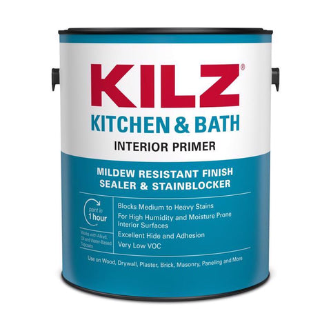 KILZ Kitchen & Bath White Flat Water-Based Mold Killing Primer 1 gal (Pack of 4)